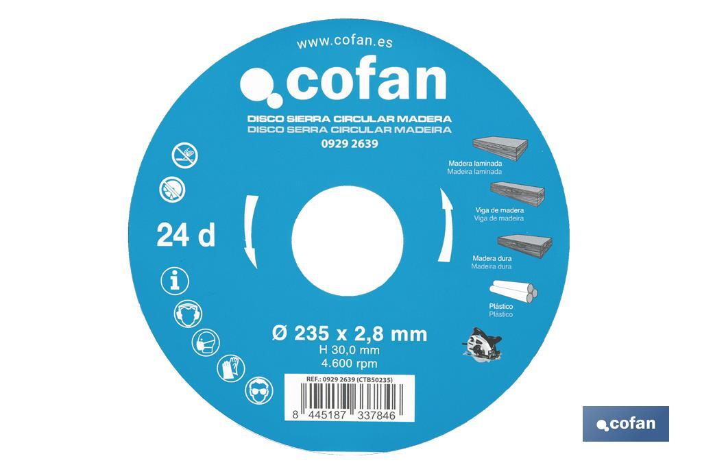 Lame de scie circulaire | Disque de coupe pour bois | Différents nombres de dents | Vaste variété de dimensions - Cofan