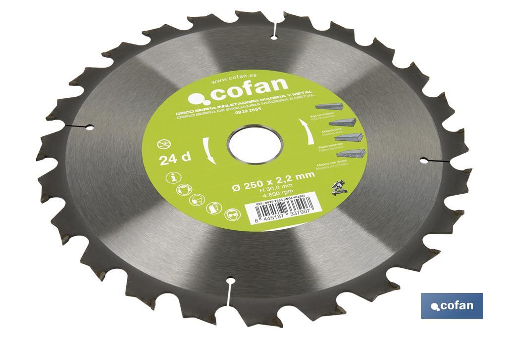 Mitre saw blade | Suitable for cutting wood and metal | Available in different teeth: 24, 28 and 32 | Available in different sizes - Cofan