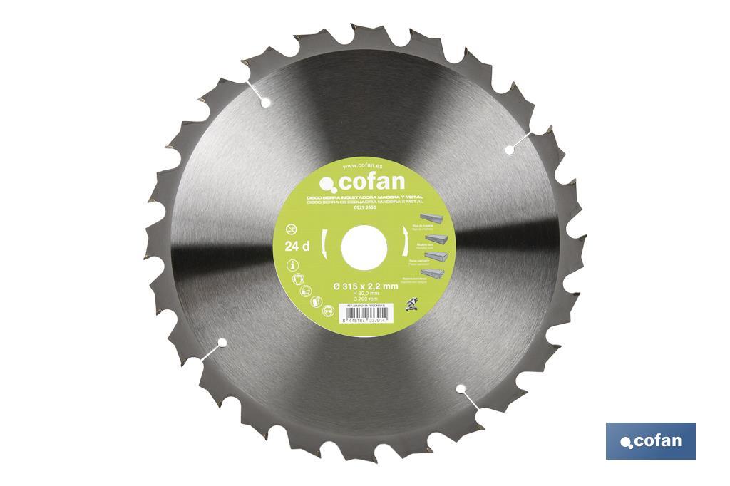 Lame de scie à onglets | Disque de coupe pour bois et métal | Différentes dents : 24, 28 et 32 | Plusieurs dimensions - Cofan