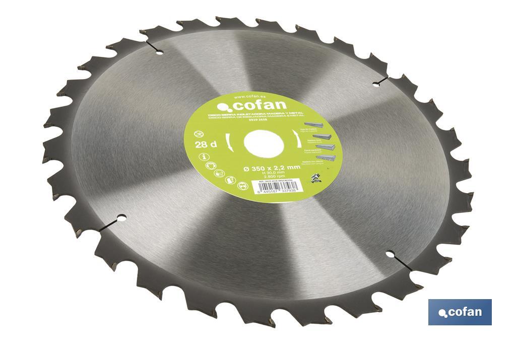 Lame de scie à onglets | Disque de coupe pour bois et métal | Différentes dents : 24, 28 et 32 | Plusieurs dimensions - Cofan