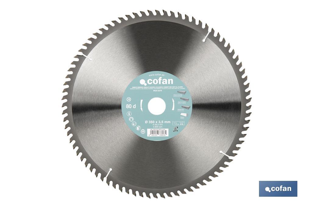 Mitre saw blade | Wood cutting disc with tips | Hard metal tipped saw blade | Available with different number of teeth and in various sizes - Cofan