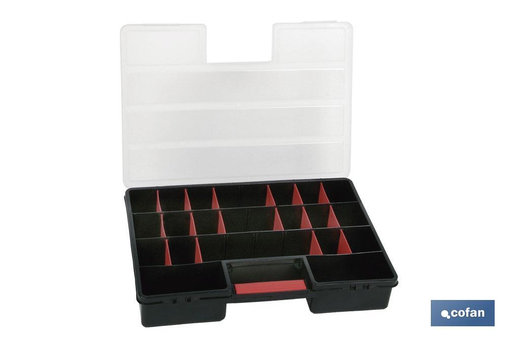 Plastic organiser carry case with 21 compartments | Product dimensions: 46 x 32 x 8cm | Polypropylene - Cofan