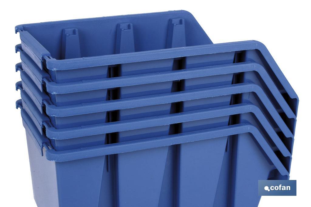Stackable blue storage bin "Súper" | With angled holder | Polypropylene - Cofan