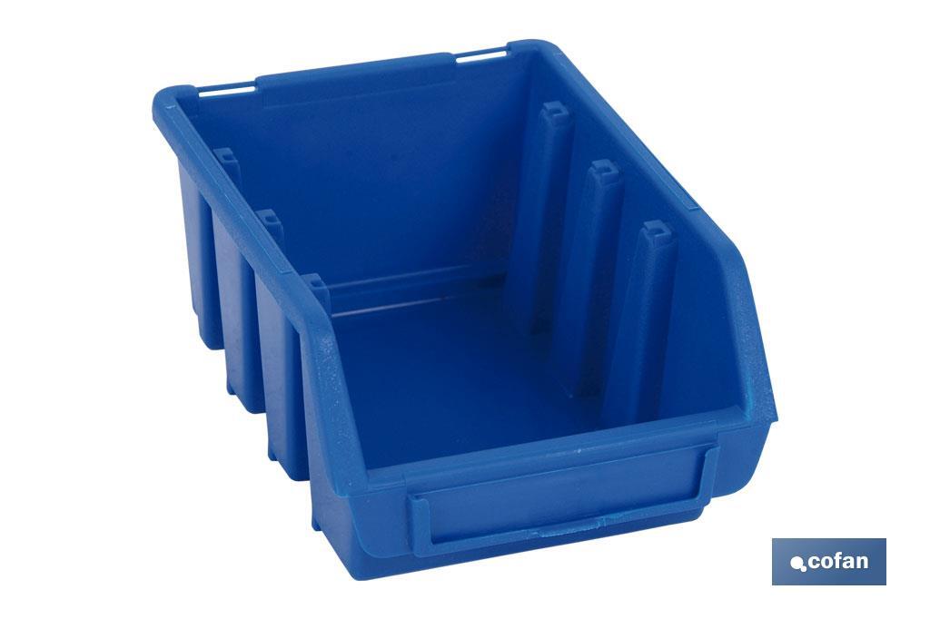 Stackable blue storage bin "Súper" | With angled holder | Polypropylene - Cofan