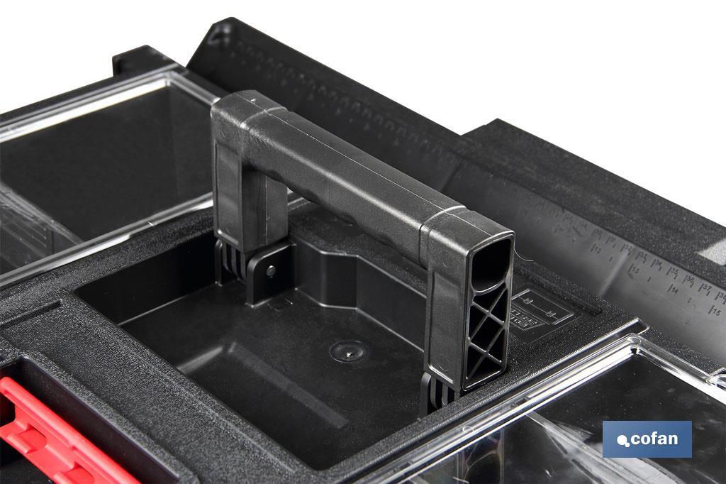 Open multifunction tool box | Latches with optimal strength and durability | Product dimensions: 576 x 359 x 237mm - Cofan