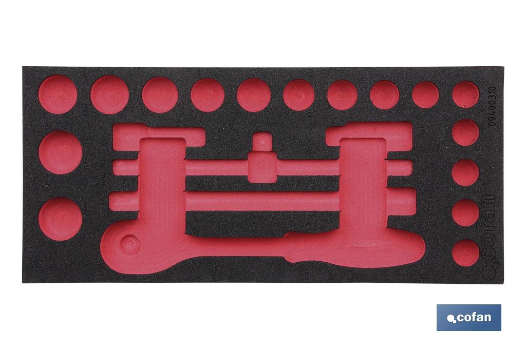 Separador de espuma | Para 1/3 cajón del carro de herramientas cofan | Carraca y vasos de 1/2" - Cofan