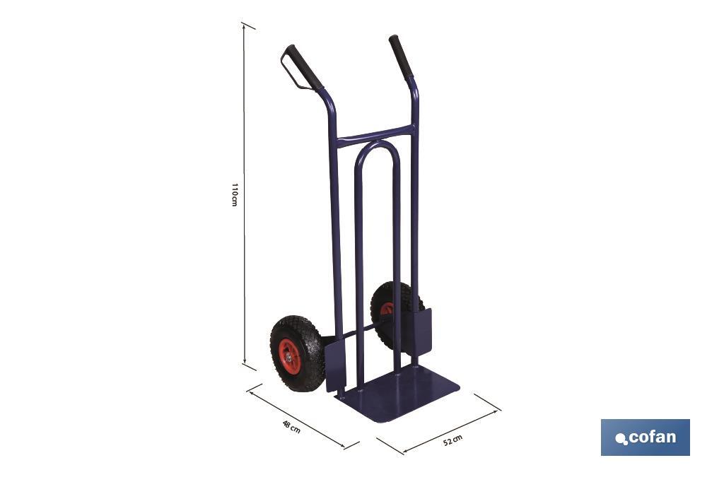 Sack truck with fixed noseplate and tyres | With pneumatic tyres | Size: 1,100 x 520 x 480mm - Cofan