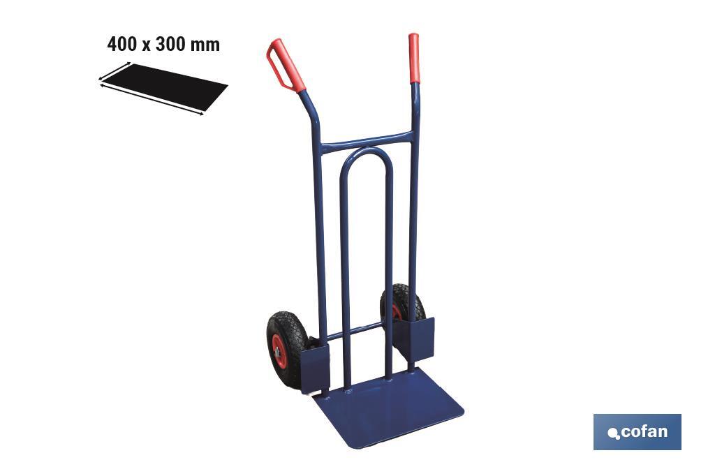 Sack truck with fixed noseplate and tyres | With pneumatic tyres | Size: 1,100 x 520 x 480mm - Cofan