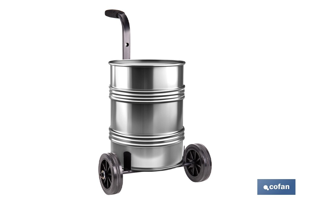 Carretilla portabidones con ruedas de caucho y mango acolchado | Ideal para talleres e industria | Adecuada para bidones de 30 litros - Cofan