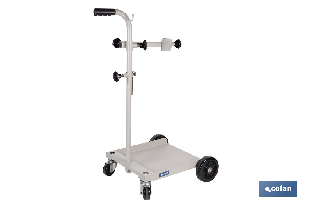 Carretilla portabidones | Ruedas de poliuretano con rodamientos y nylon | Mango acolchado | Ideal para talleres e industria | Adecuada para bidones de 60 litros - Cofan