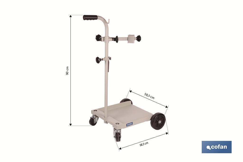 Carretilla portabidones | Ruedas de poliuretano con rodamientos y nylon | Mango acolchado | Ideal para talleres e industria | Adecuada para bidones de 60 litros - Cofan