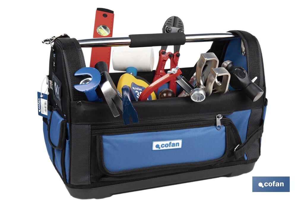 Sac à outils ouvert avec des poches intérieurs et extérieures | Charge maximale de 20 kg - Cofan