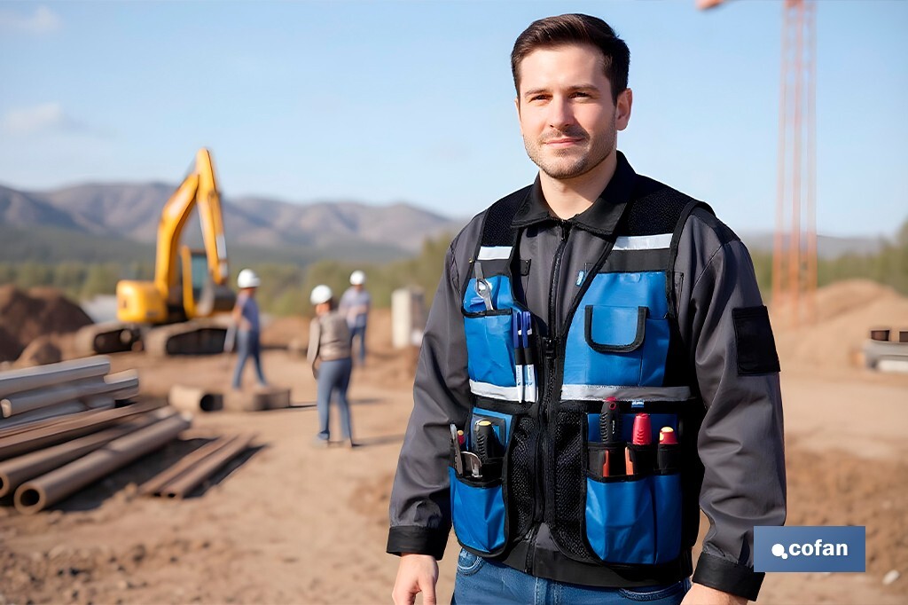 Gilet porte-outils multipoches réglable avec des bandes réfléchissantes - Cofan