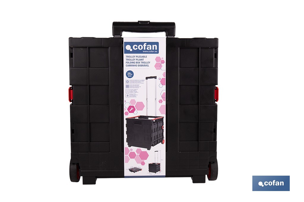 Trolley plegable con asa telescópica | Material: PP | Mango ergonómico | Carga máxima: 25 kg | Compacto y fácil de montar - Cofan