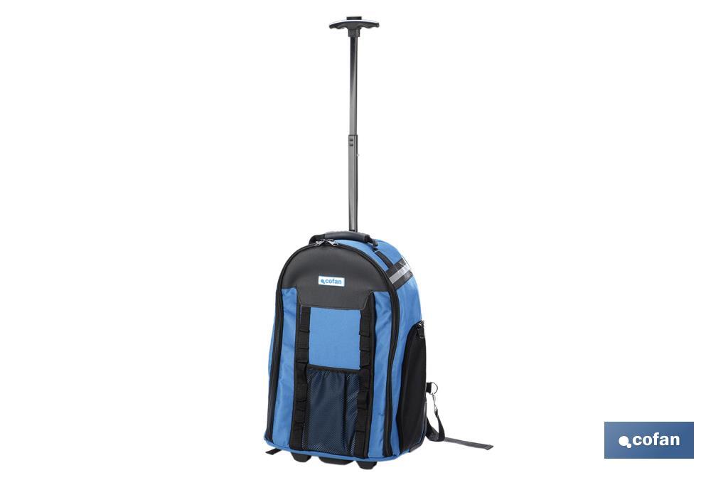 Sac à dos porte-outils avec de multiples poches, des roues et une barre extensible | Poids de charge maximale de 20 kg | Dimensions : 35 x 20 x 50 cm - Cofan