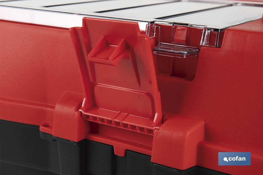 Tool box with organisers, reinforcements and ABS latches | Dimensions: 59.5 x 28.8 x 30.8cm - Cofan