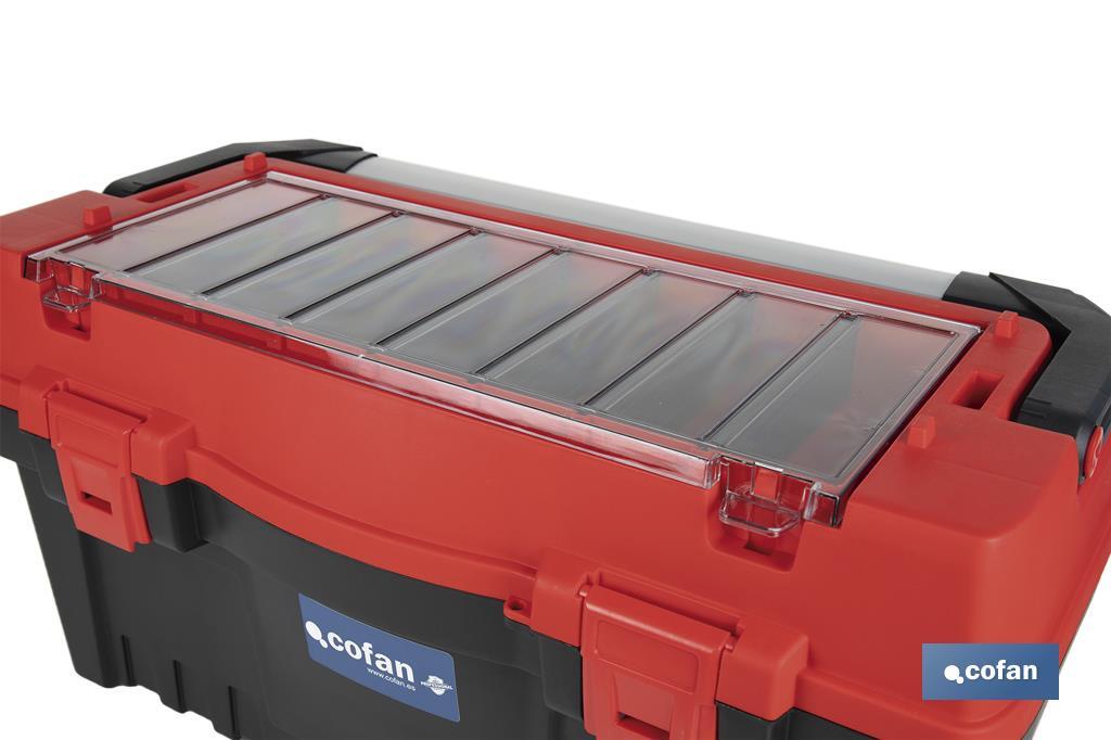 Tool box with organisers, reinforcements and ABS latches | Dimensions: 59.5 x 28.8 x 30.8cm - Cofan