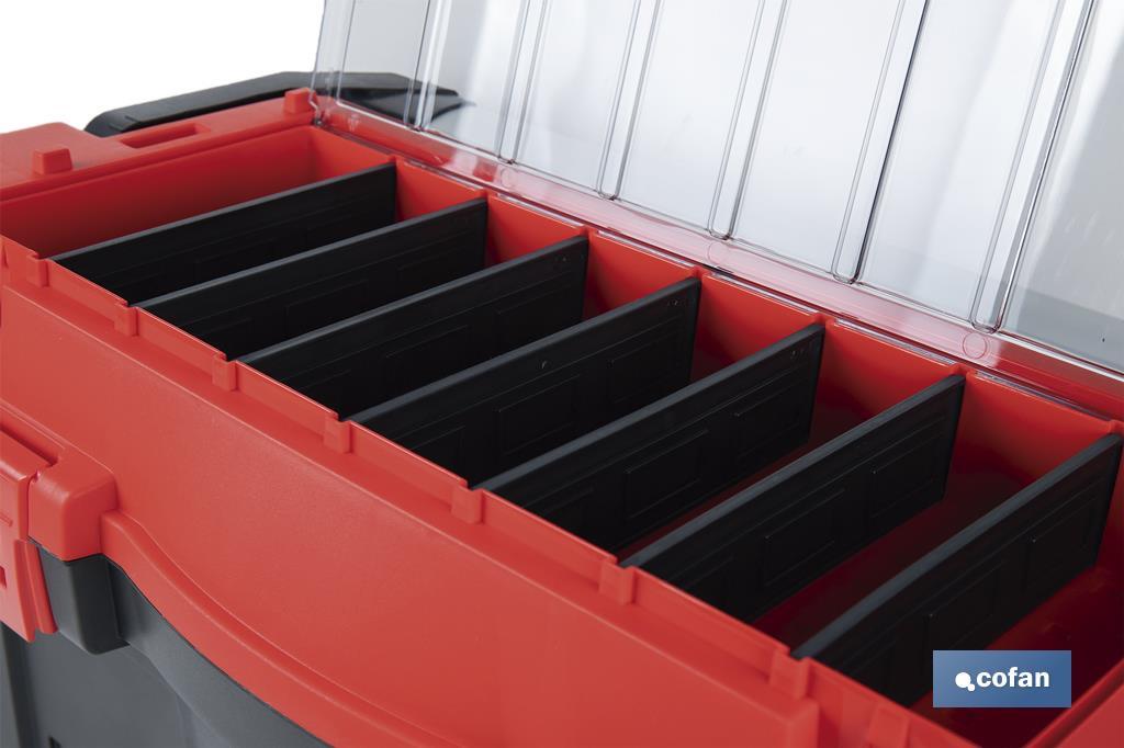 Tool box with organisers, reinforcements and ABS latches | Dimensions: 59.5 x 28.8 x 30.8cm - Cofan