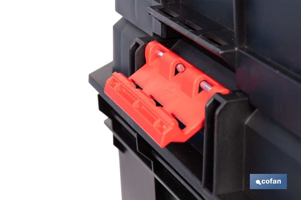 Set modular con 3 cajas de herramientas | Con ruedas, asa telescópica, módulos apilables | Medidas: 53 x 35,5 x 82,5 cm - Cofan