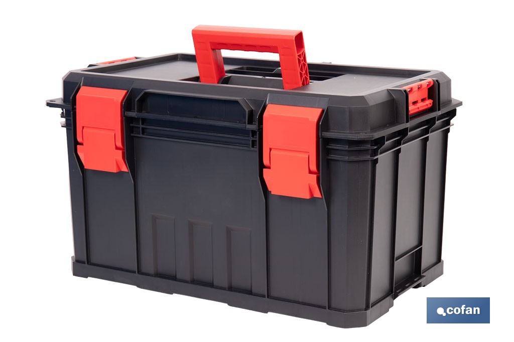 Caja de herramientas modular con separadores removibles y conectores | Capacidad de carga: 50 kg | Compatible con set modular | Medidas: 53 x 35,5 x 31 cm - Cofan