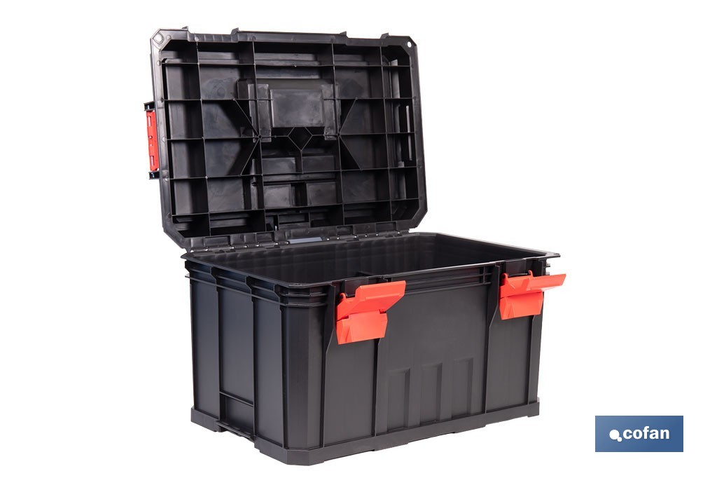 Caja de herramientas modular con separadores removibles y conectores | Capacidad de carga: 50 kg | Compatible con set modular | Medidas: 53 x 35,5 x 31 cm - Cofan