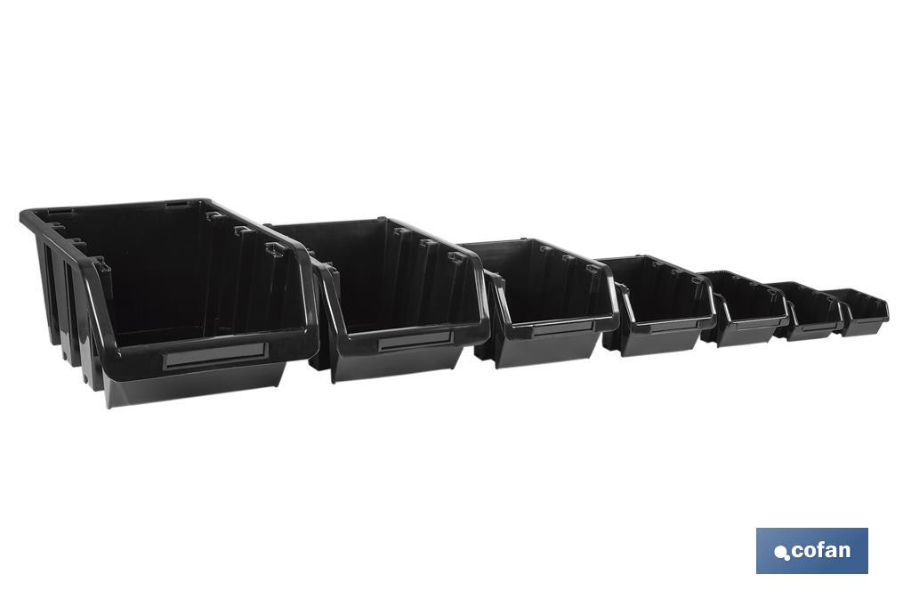 Stackable black storage bin | Easy access to products | Available in different sizes and capacities - Cofan
