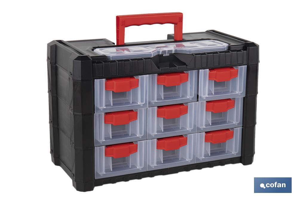 Storage bin organiser with 9 compartments for small tools and parts | Available in two different sizes - Cofan