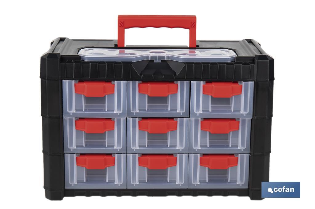 Storage bin organiser with 9 compartments for small tools and parts | Available in two different sizes - Cofan