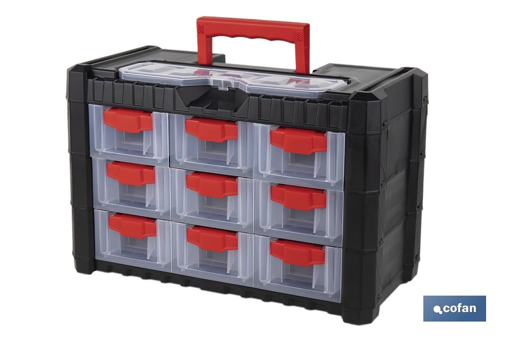 Storage bin organiser with 9 compartments for small tools and parts | Available in two different sizes - Cofan