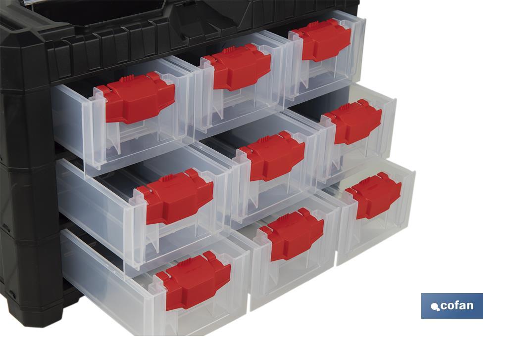 Storage bin organiser with 9 compartments for small tools and parts | Available in two different sizes - Cofan