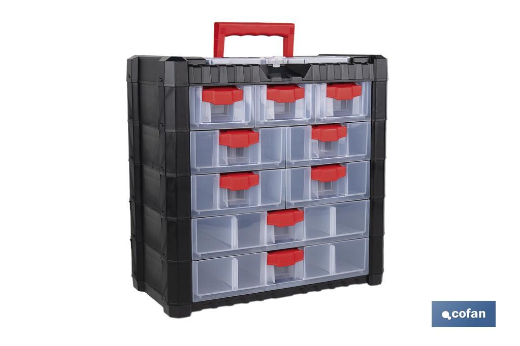 Storage bin organiser with 9 compartments for small tools and parts | Available in two different sizes - Cofan