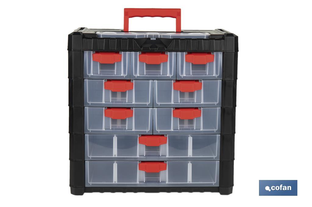 Storage bin organiser with 9 compartments for small tools and parts | Available in two different sizes - Cofan