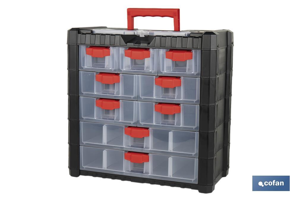 Storage bin organiser with 9 compartments for small tools and parts | Available in two different sizes - Cofan