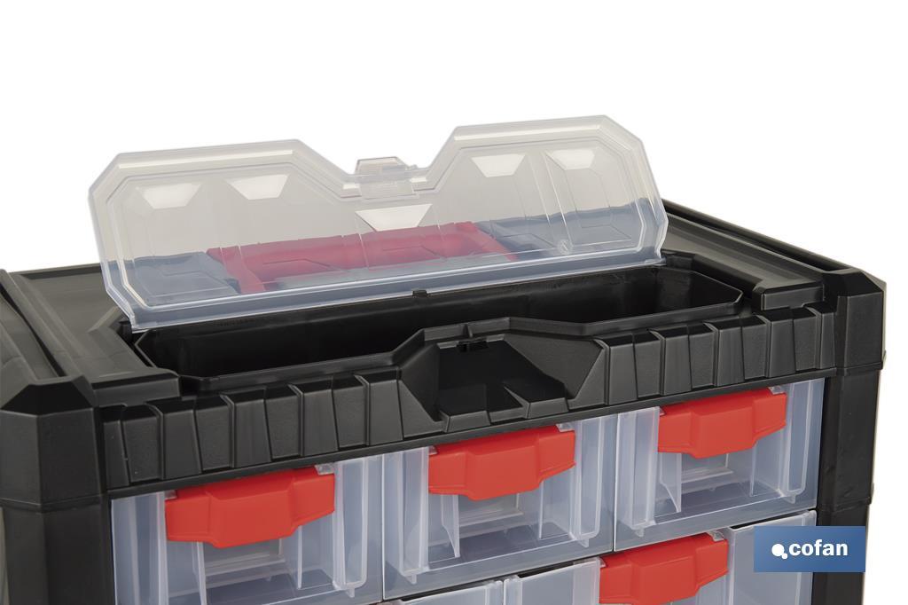 Storage bin organiser with 9 compartments for small tools and parts | Available in two different sizes - Cofan
