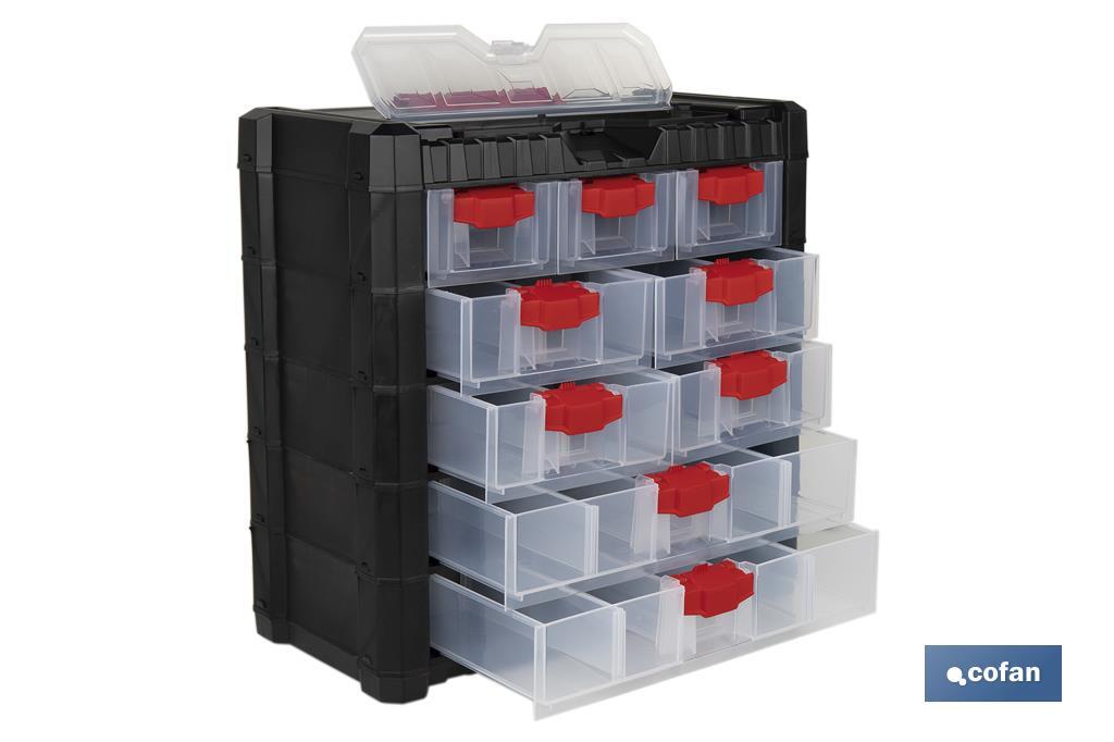Storage bin organiser with 9 compartments for small tools and parts | Available in two different sizes - Cofan