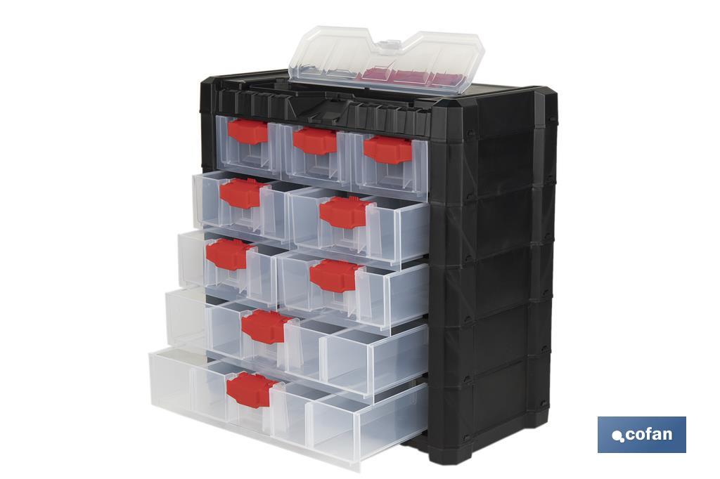 Storage bin organiser with 9 compartments for small tools and parts | Available in two different sizes - Cofan