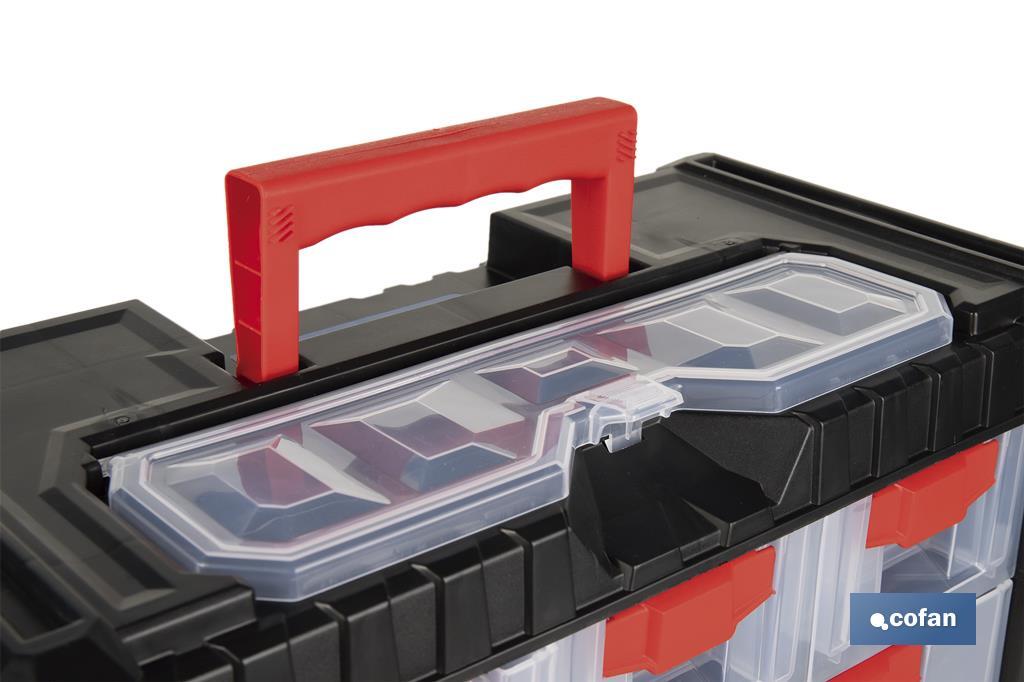 Storage bin organiser with 9 compartments for small tools and parts | Available in two different sizes - Cofan