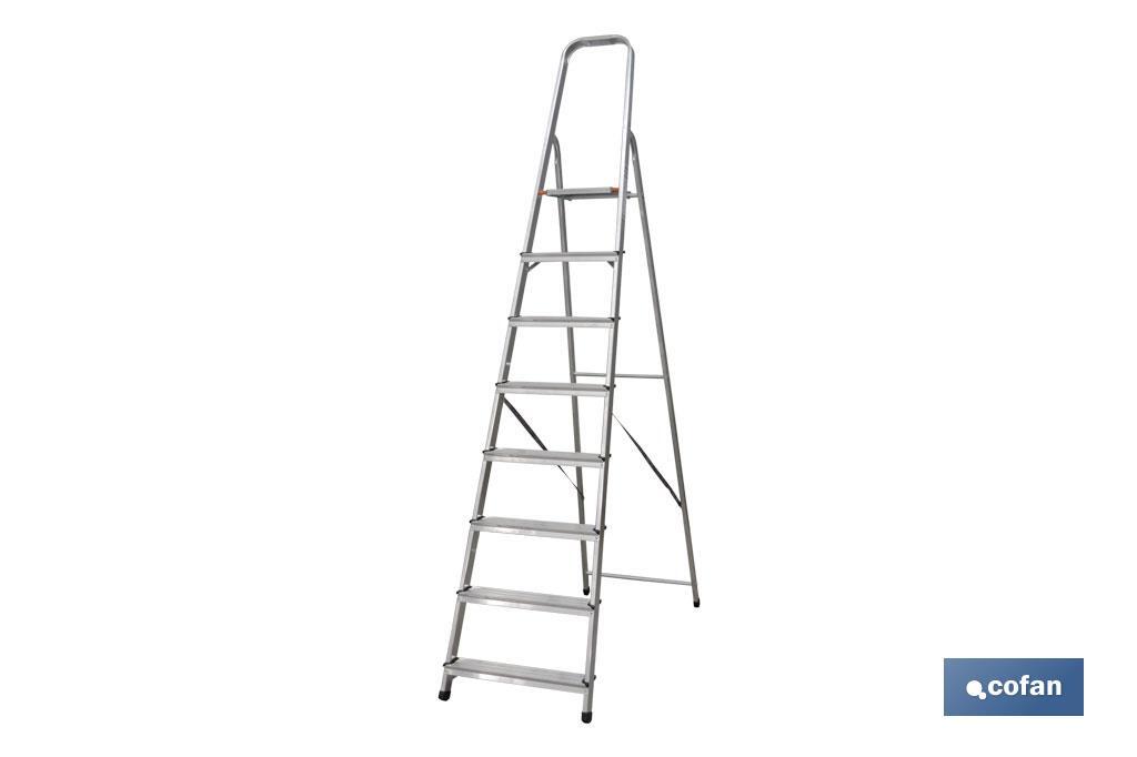 Scala di alluminio per uso domestico da 2 a 8 gradini | Dimensioni: da 0,41 a 2,41 metri di altezza | Normativa EN 131 - Cofan