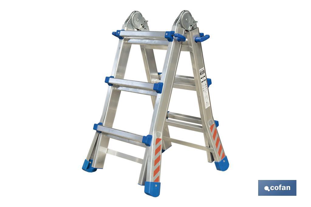 Multi-position Plus ladder | Aluminium | Available with different sizes and rungs | EN 131 Standard | Weight: 150 kilograms - Cofan