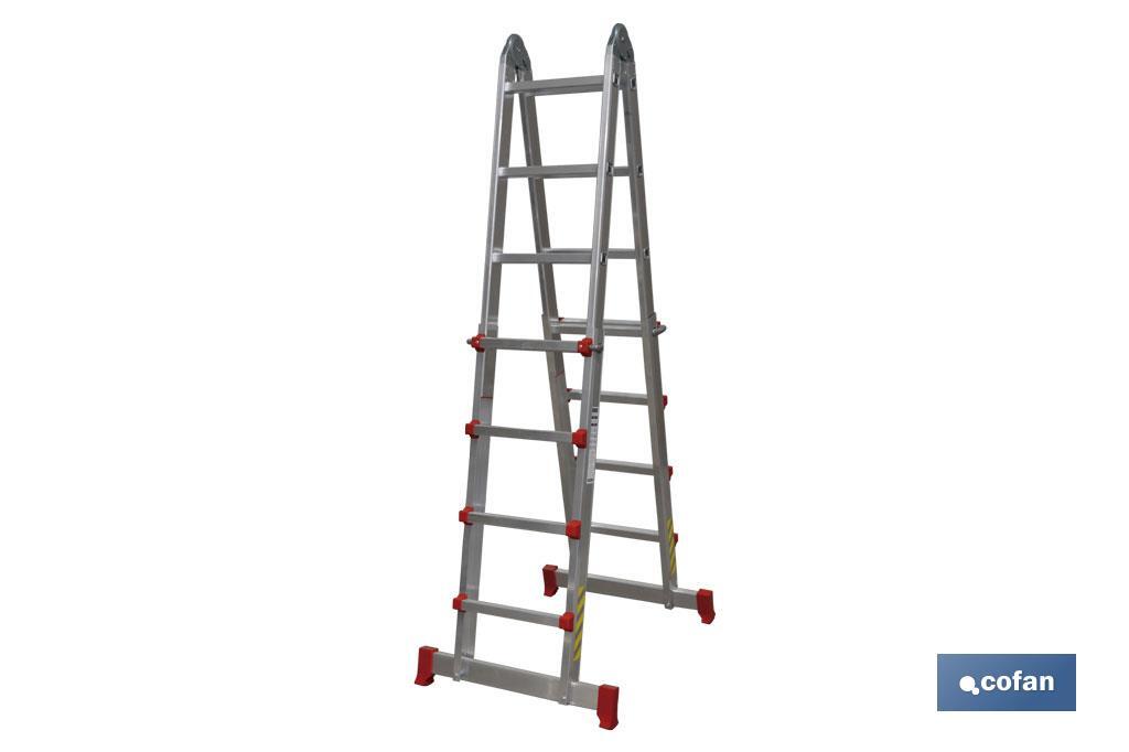 Multi-position aluminium ladder | Available in 4 x 4 and 4 x 5 rungs | Complies with EN 131 and 150 kilograms - Cofan