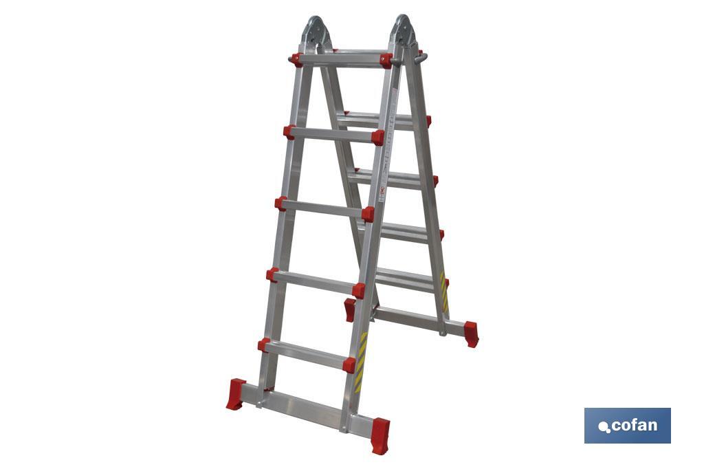 Multi-position aluminium ladder | Available in 4 x 4 and 4 x 5 rungs | Complies with EN 131 and 150 kilograms - Cofan