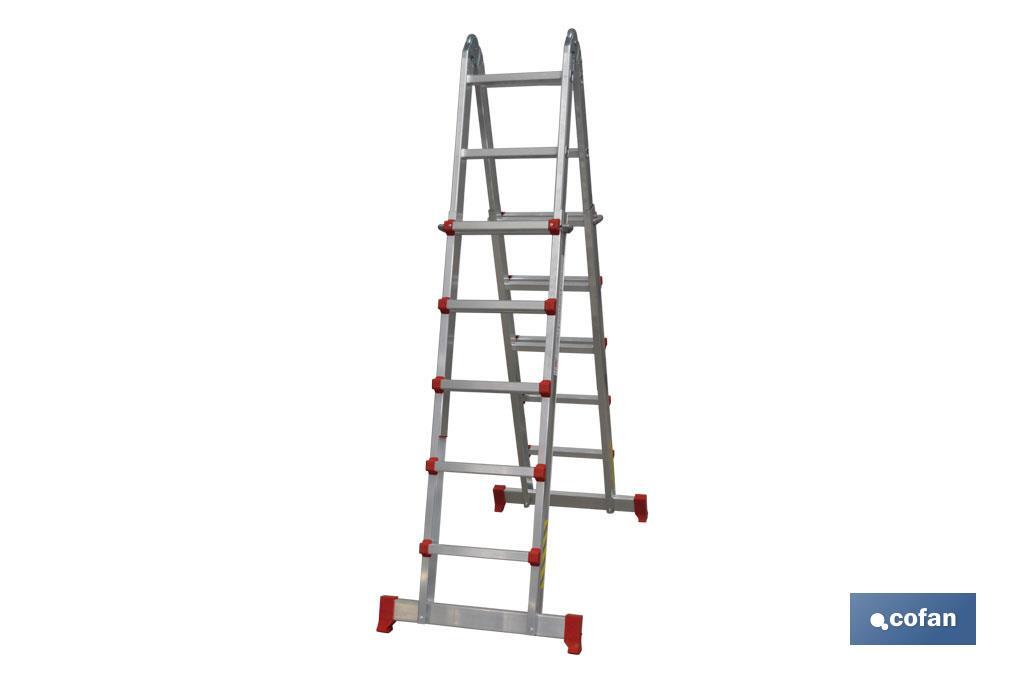 Escalera de aluminio multiposición | Unidades de 4 tramos x 4 peldaños y 4 tramos x 5 peldaños | Normativa EN 131 y 150 kilos - Cofan