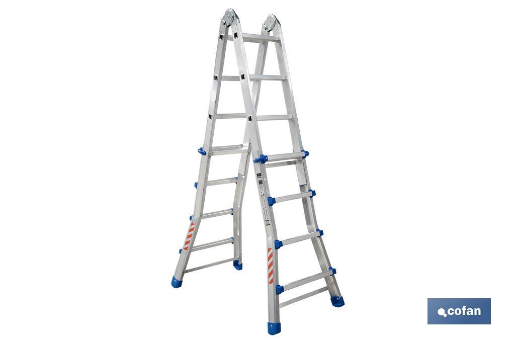 Multi-position Plus ladder | Aluminium | Available with different sizes and rungs | EN 131 Standard | Weight: 150 kilograms - Cofan