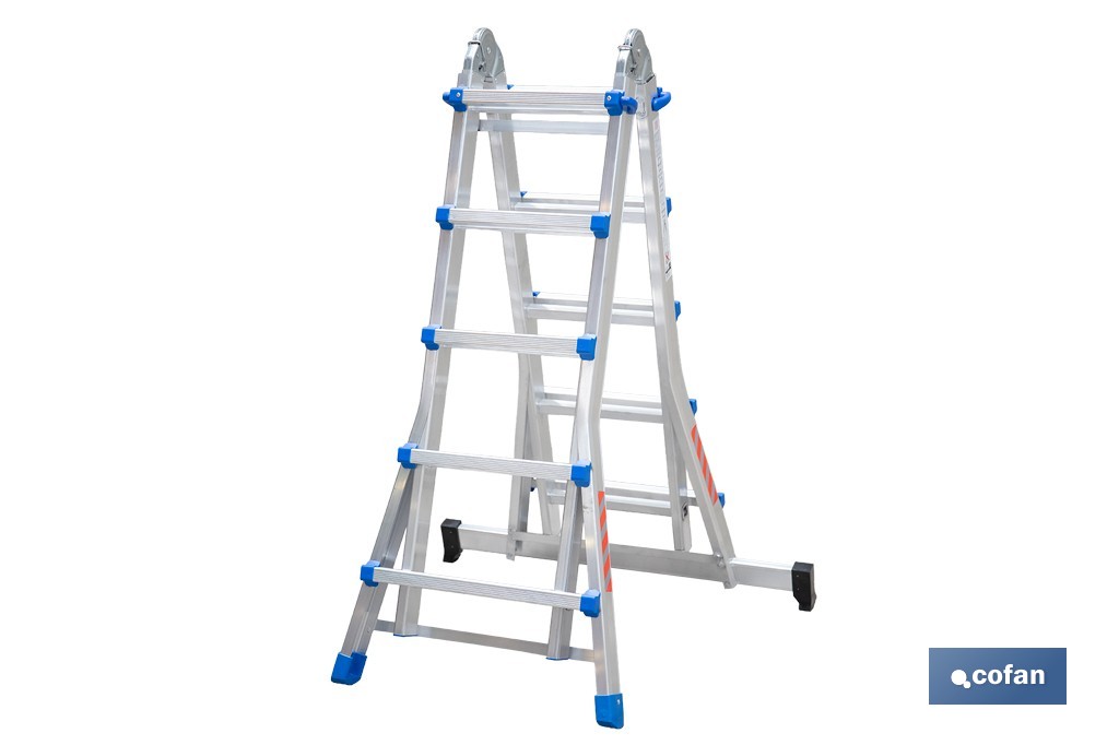 Multi-position Plus ladder | Aluminium | Available with different sizes and rungs | EN 131 Standard | Weight: 150 kilograms - Cofan