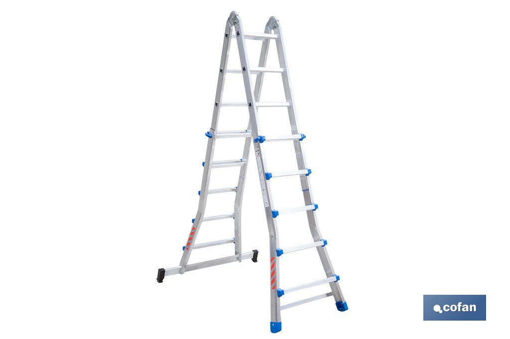 Multi-position Plus ladder | Aluminium | Available with different sizes and rungs | EN 131 Standard | Weight: 150 kilograms - Cofan