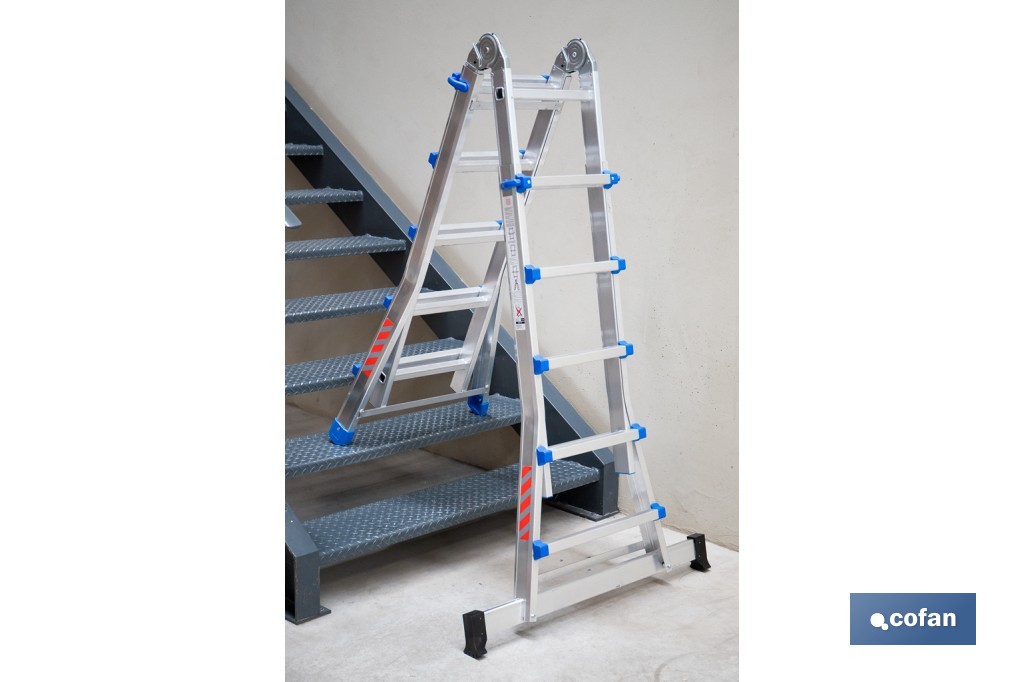 Multi-position Plus ladder | Aluminium | Available with different sizes and rungs | EN 131 Standard | Weight: 150 kilograms - Cofan