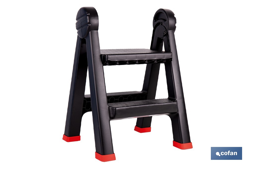 Escalera plegable de 2 peldaños | Superficie antideslizante | Compacta y segura | Carga de hasta 150 kg | Material: PP - Cofan