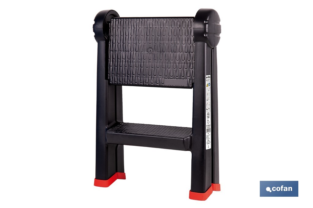 Escalera plegable de 2 peldaños | Superficie antideslizante | Compacta y segura | Carga de hasta 150 kg | Material: PP - Cofan