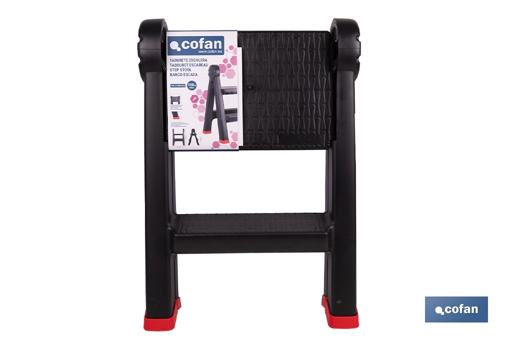 Escalera plegable de 2 peldaños | Superficie antideslizante | Compacta y segura | Carga de hasta 150 kg | Material: PP - Cofan