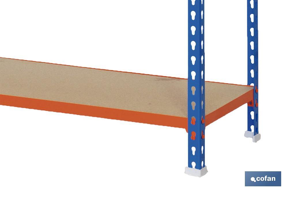 Steel shelving unit | Blue and orange | Available with 5 wooden tiers | Size: 2,000 X 1,000 X 500MM - Cofan